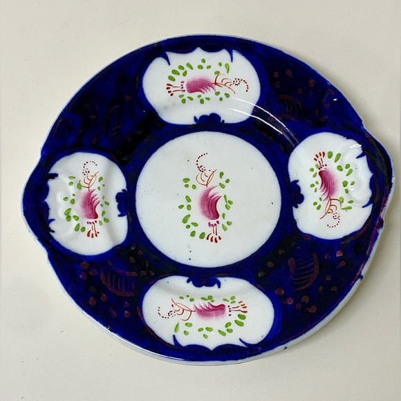 19th Century Vintage Gaudy Welsh Feather Pattern Handled Biscuit Tray - Picture 3 of 15